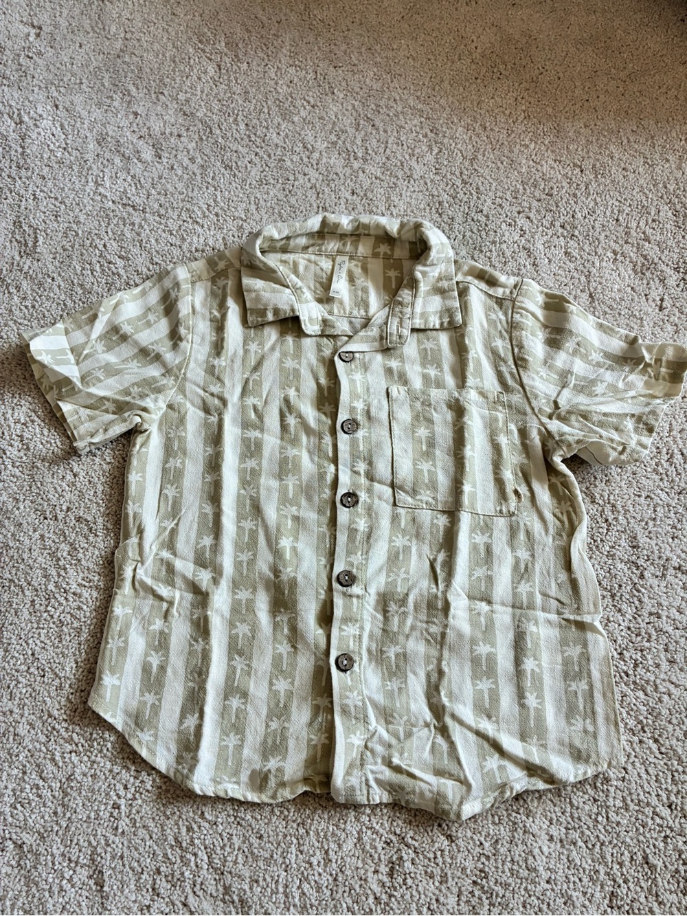 Rylee + Cru Beige Short-Sleeve Palm Stripe Button-Up Shirt
